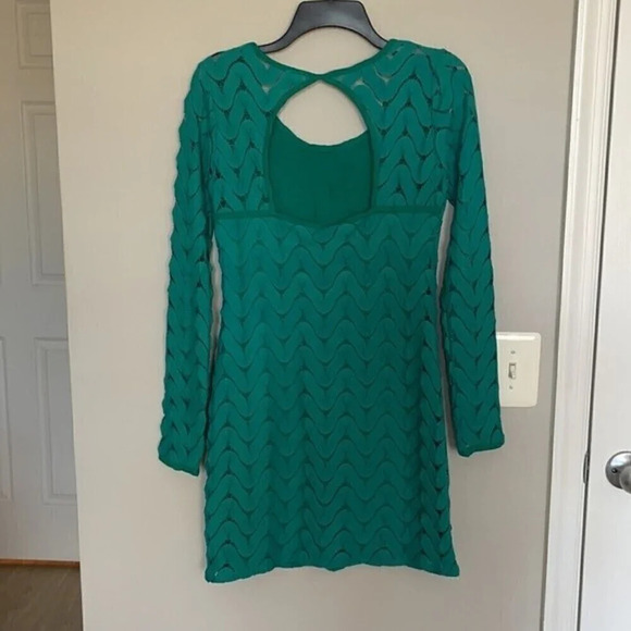 Free People Wild‎ Thing Green Crochet Mini Dress S - Picture 7 of 9